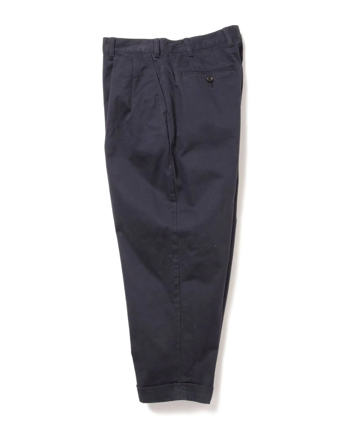 2 Pleats Tapered Twill Trousers - Navy - Image 3