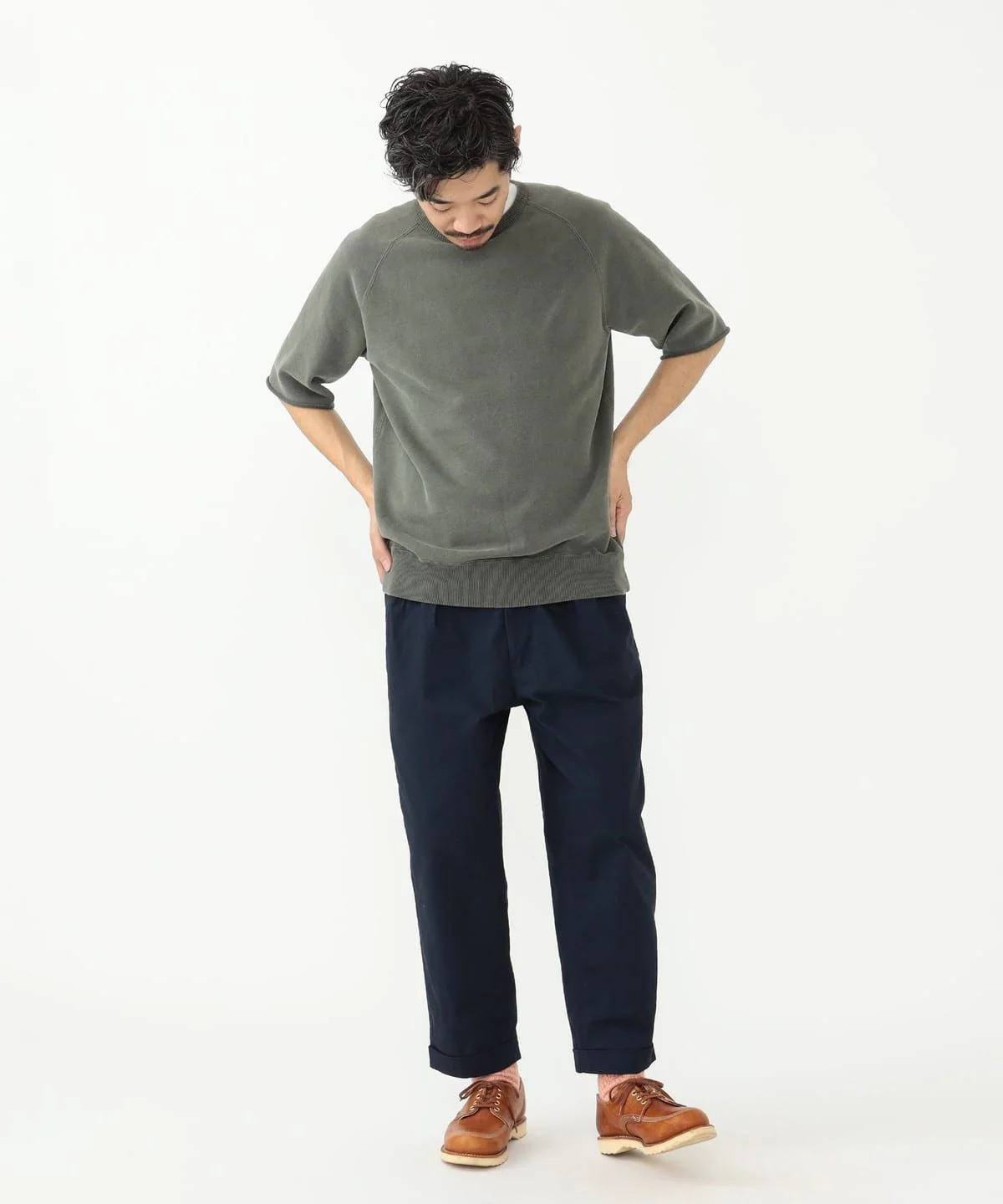 2 Pleats Tapered Twill Trousers - Navy - Image 4