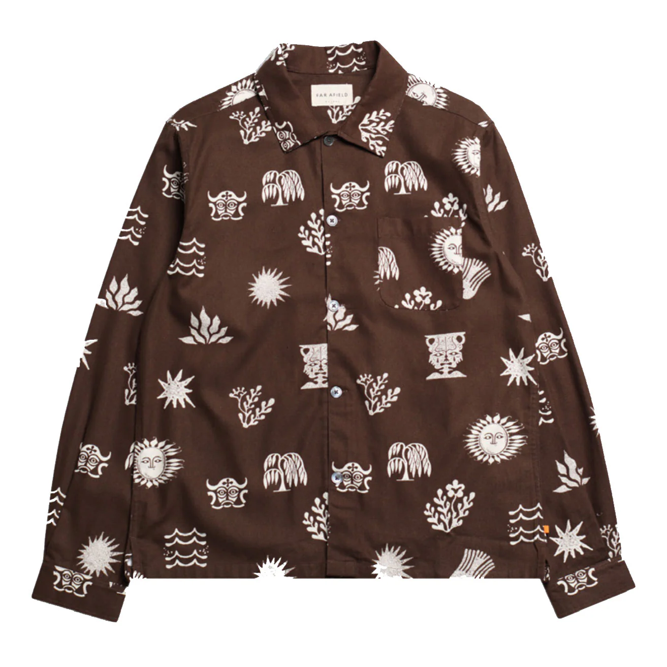 Busey Shirt Folk Print - Slate Brown