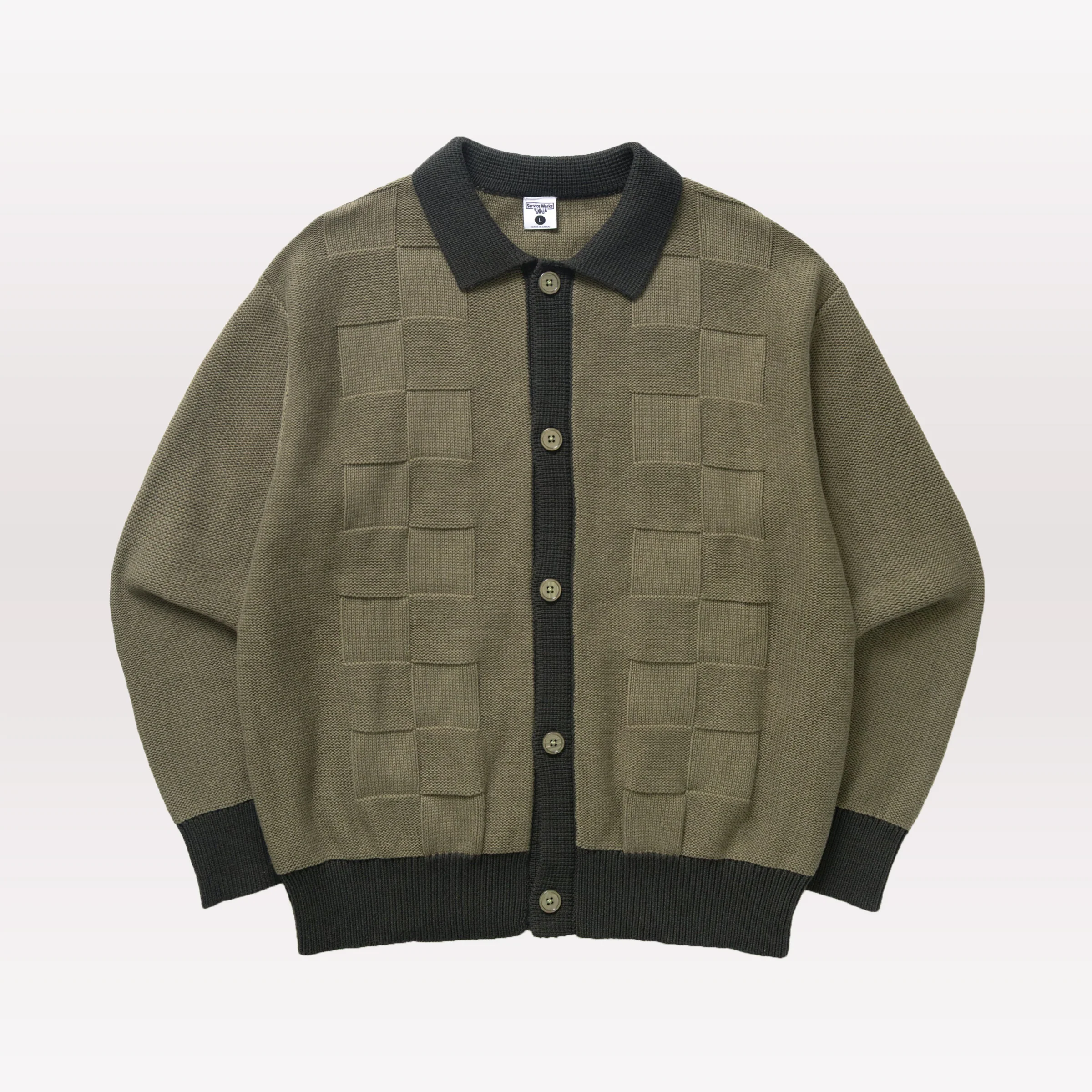 Check Panel Cardigan - Olive