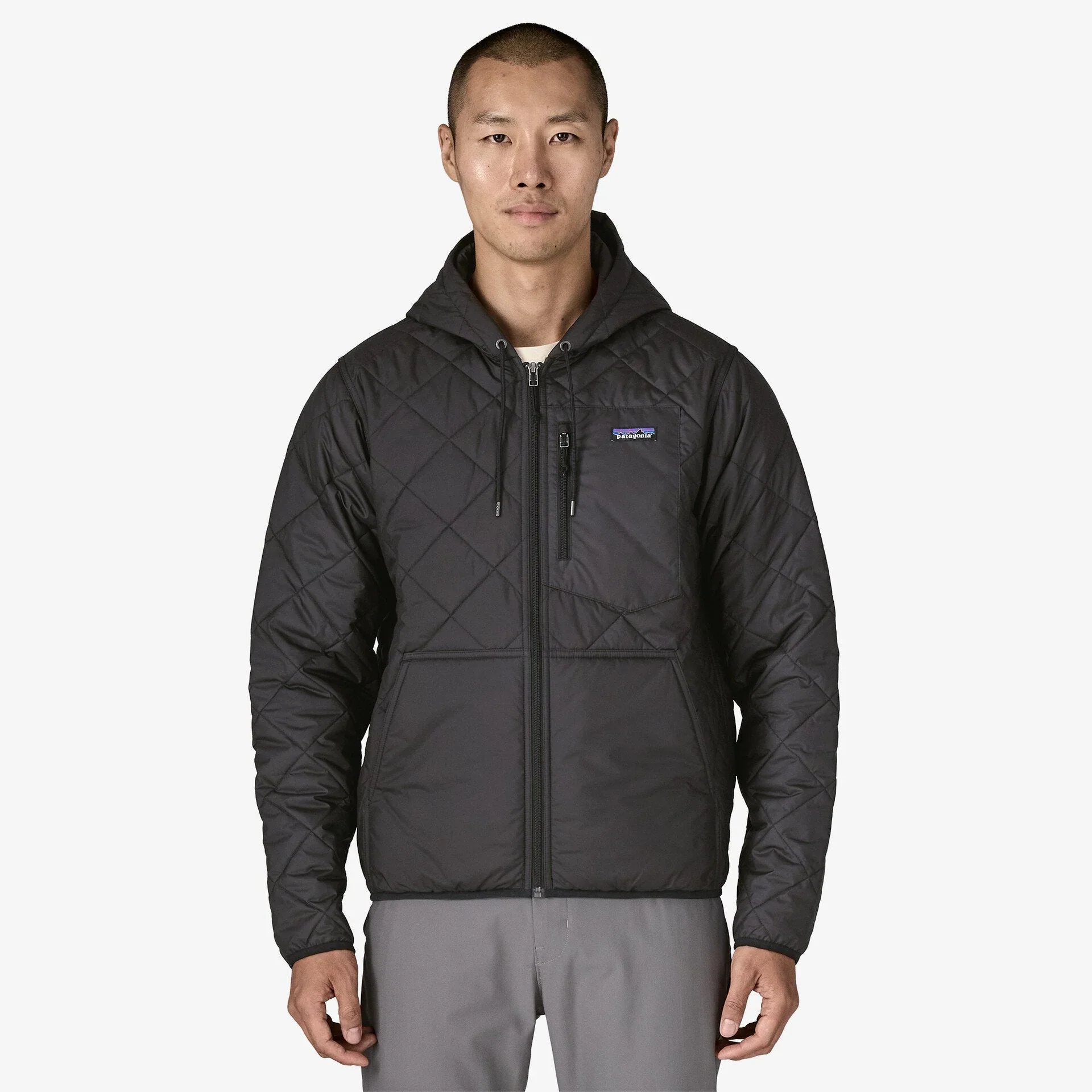 Diamond Quilted Bomber Hoody - Black - Image 2