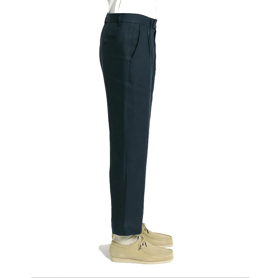 Double Pleated Trouser - Blue Braided Weave - Image 3