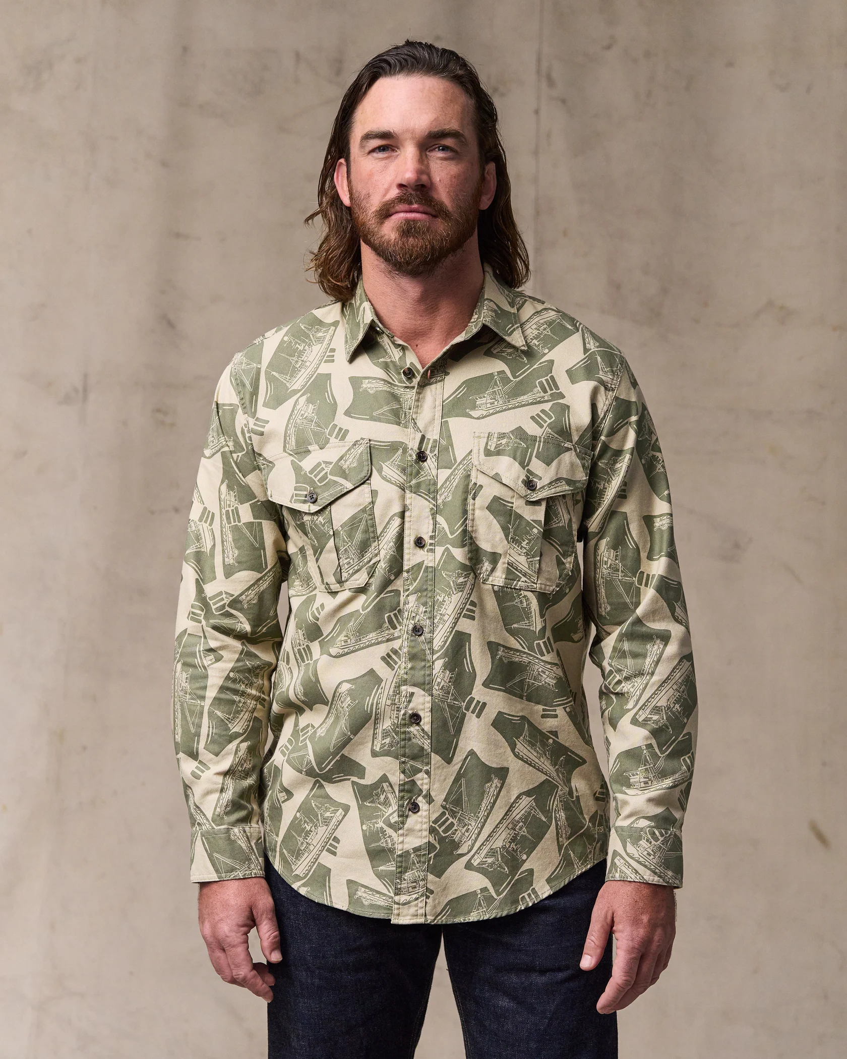 Lightweight Alaskan Guide Shirt - Khaki / Boat Print - Image 2