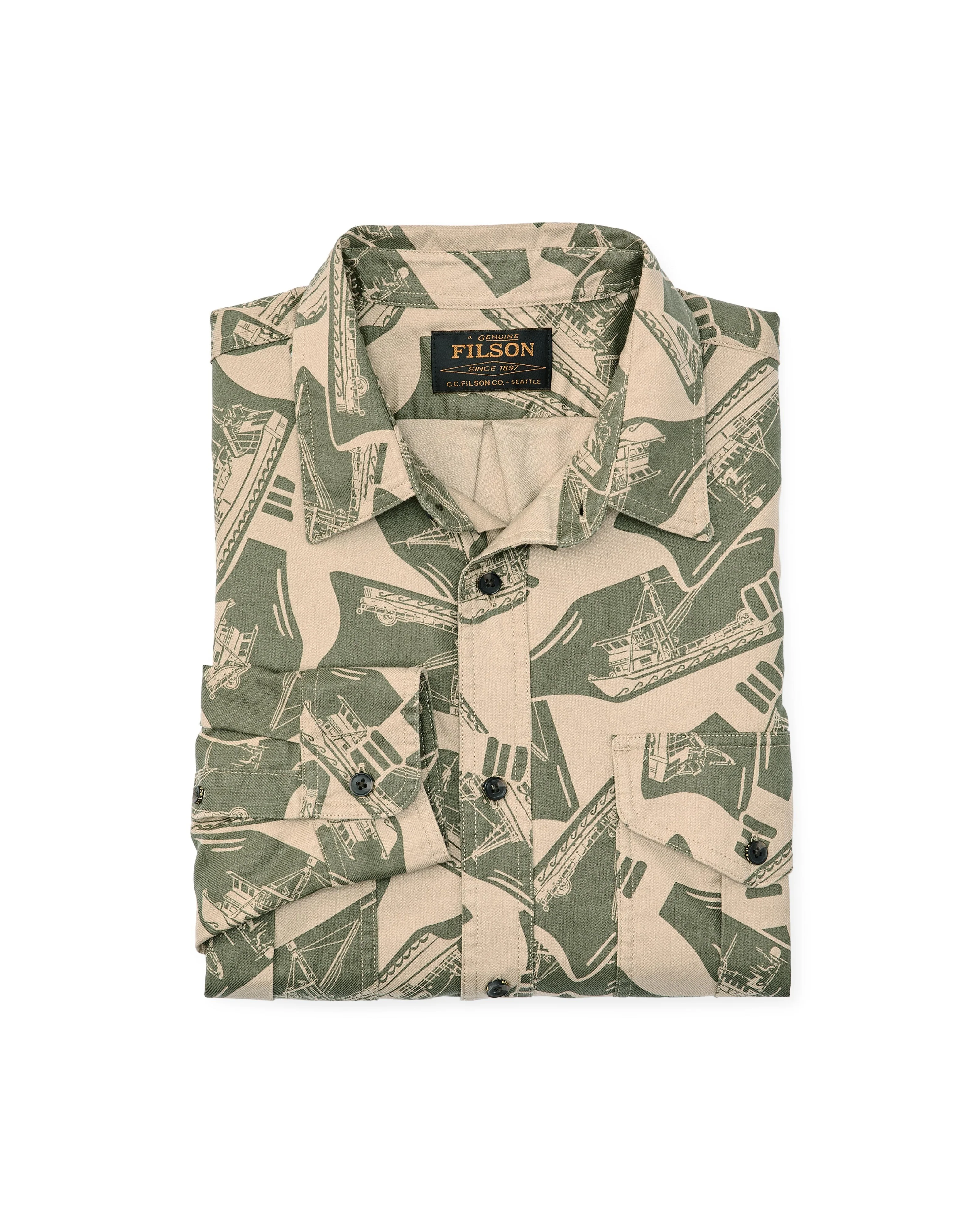 Lightweight Alaskan Guide Shirt - Khaki / Boat Print - Image 3