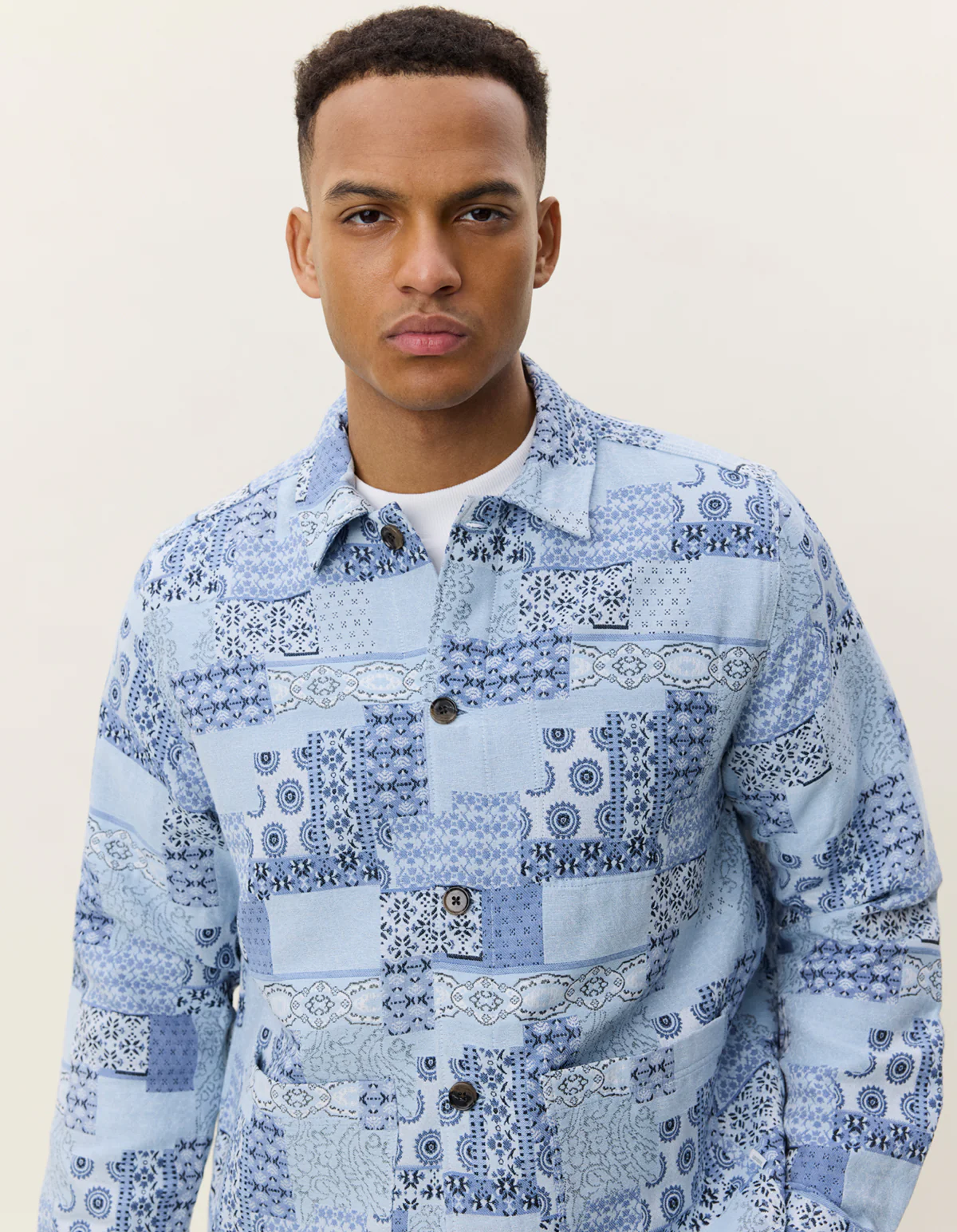 Patchwork Jacquard Overshirt - Skyway Blue - Image 2