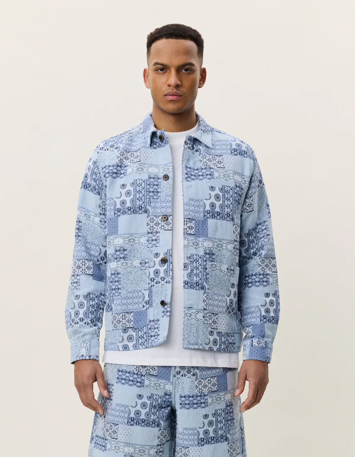 Patchwork Jacquard Overshirt - Skyway Blue - Image 3