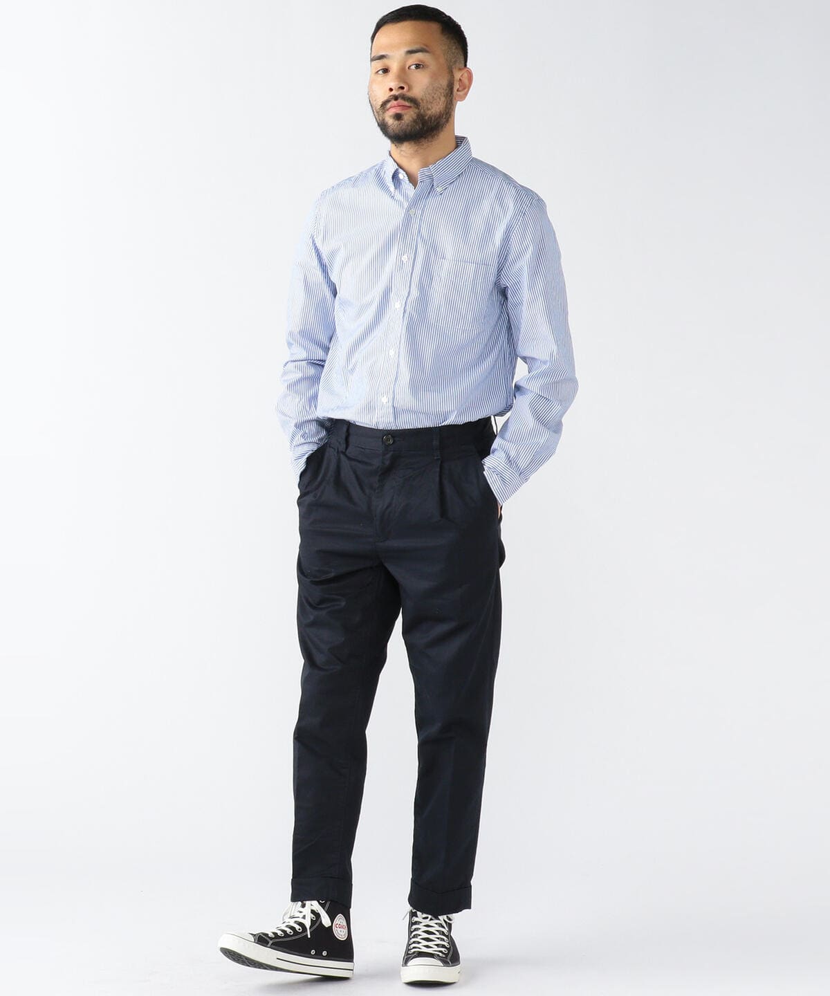 Single Pleat Twill Trousers - Navy - Image 2