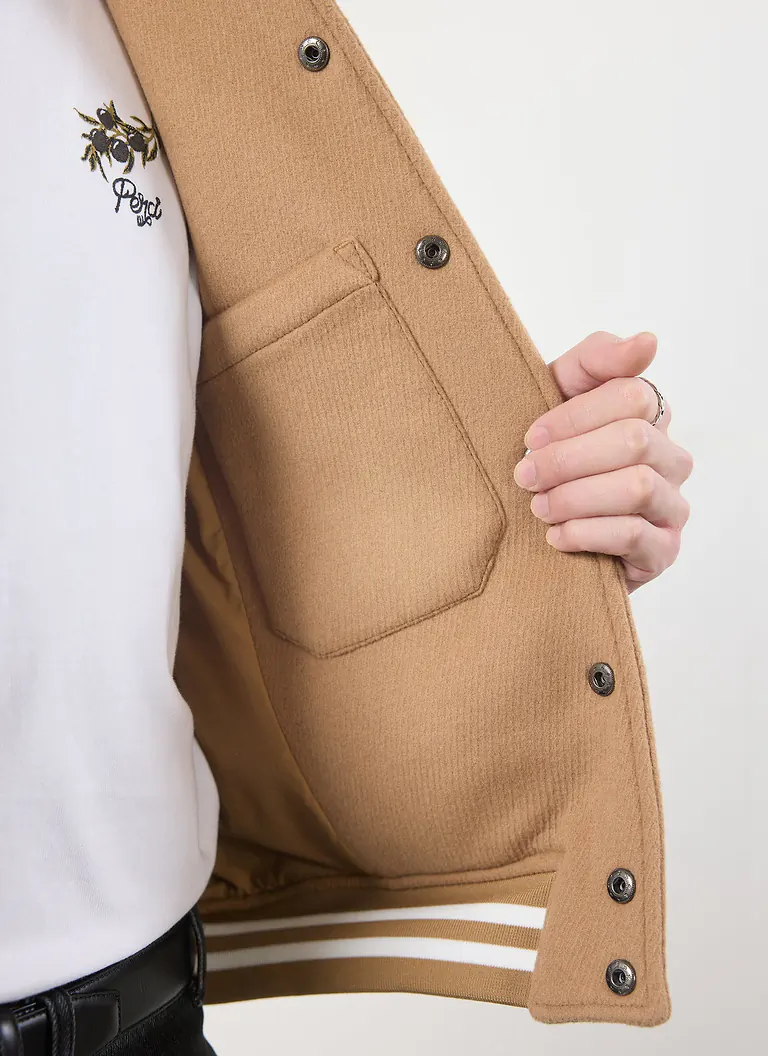 Puglia Varsity Bomber Jacket - Tan - Image 5