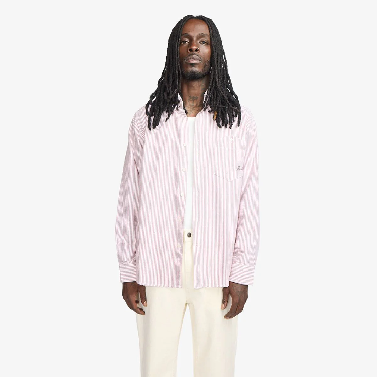 Script Button Down Shirt - Bordeaux Stripe - Image 3