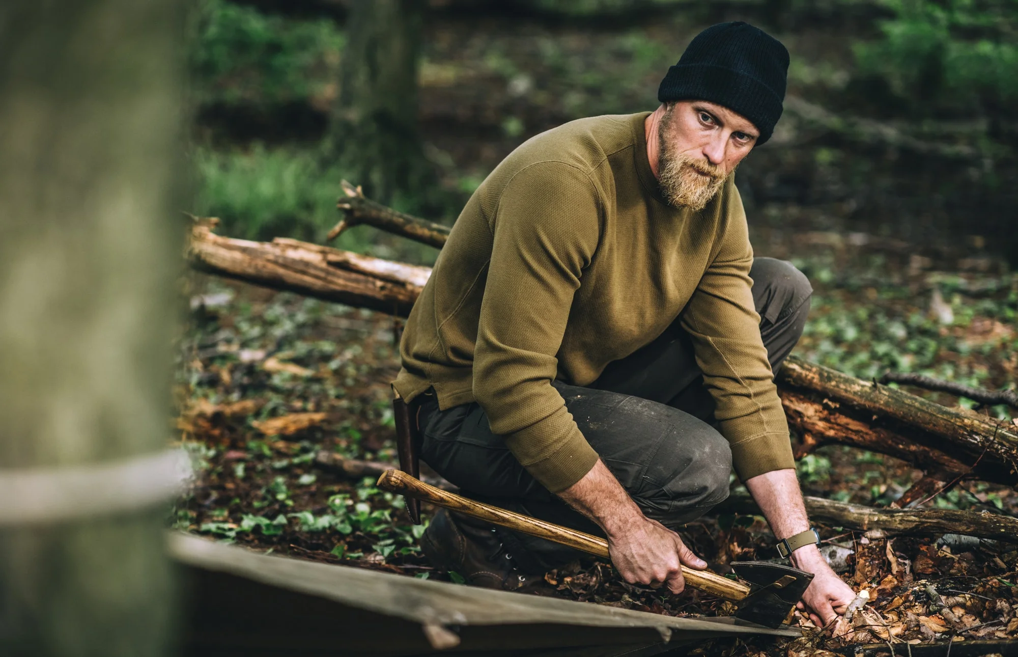 Waffle Knit Crew - Mossy Rock - Image 4